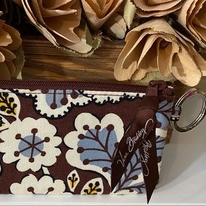 VERA BRADLEY Brown & Blue Floral Zip ID Holder